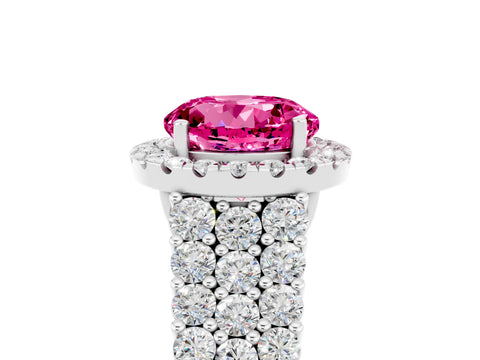 White gold Round Cut Halo Pavé Diamond Engagement Ring with Split Shank and Four-Prong Setting_5