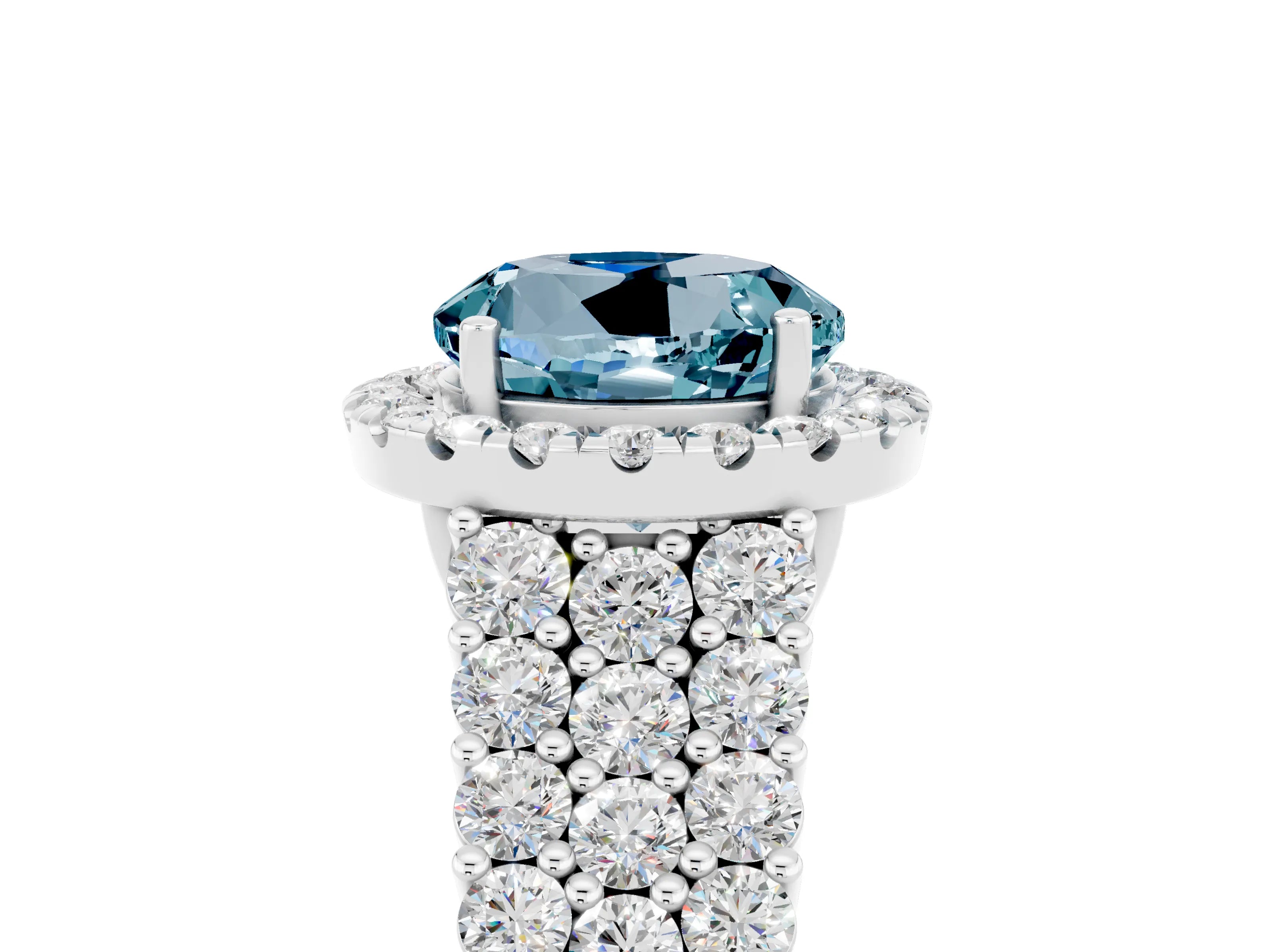 White gold Round Cut Halo Pavé Diamond Engagement Ring with Split Shank and Four-Prong Setting_5