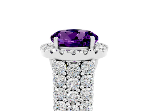 White gold Round Cut Halo Pavé Diamond Engagement Ring with Split Shank and Four-Prong Setting_5