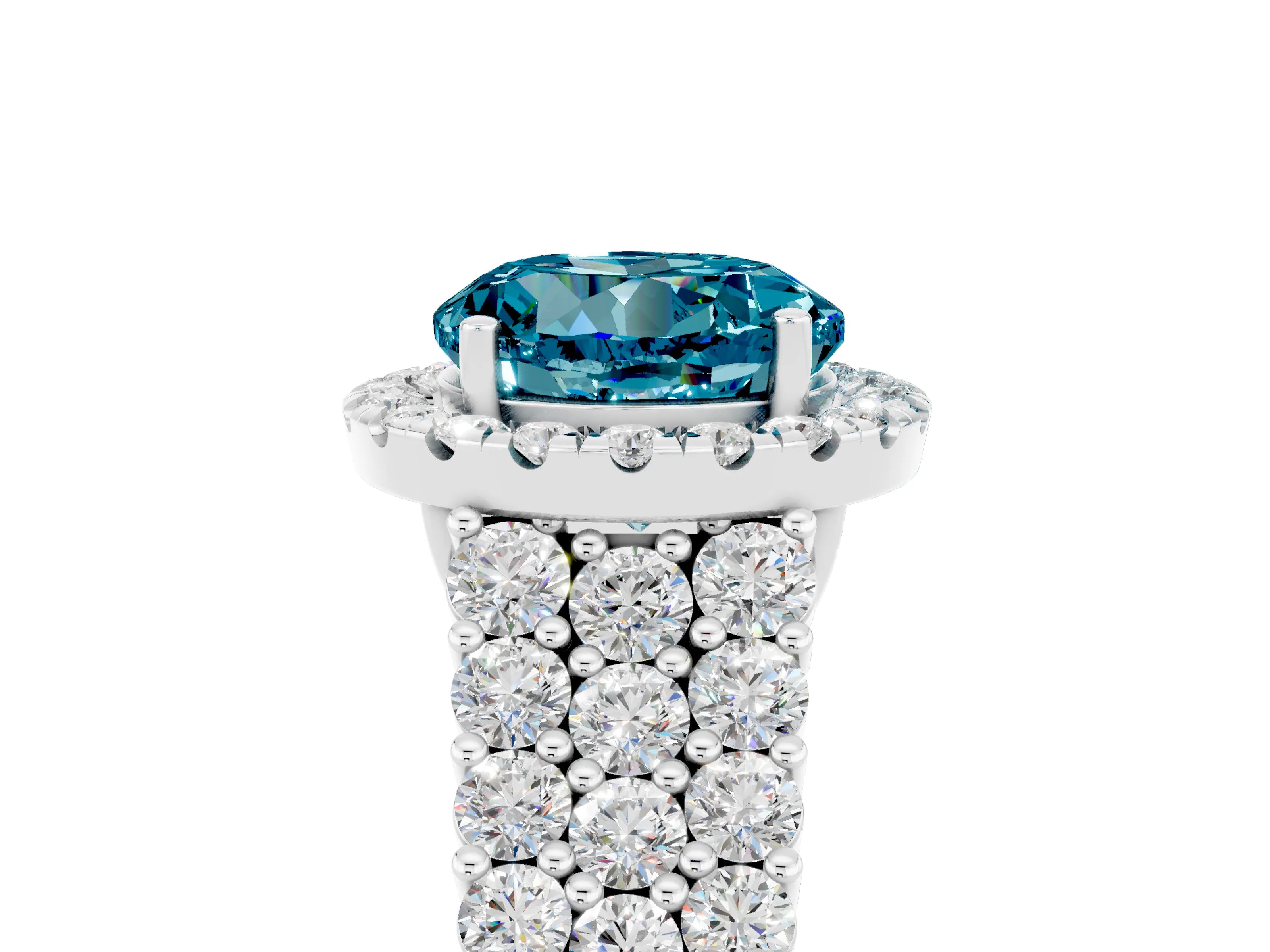 White gold Round Cut Halo Pavé Diamond Engagement Ring with Split Shank and Four-Prong Setting_5