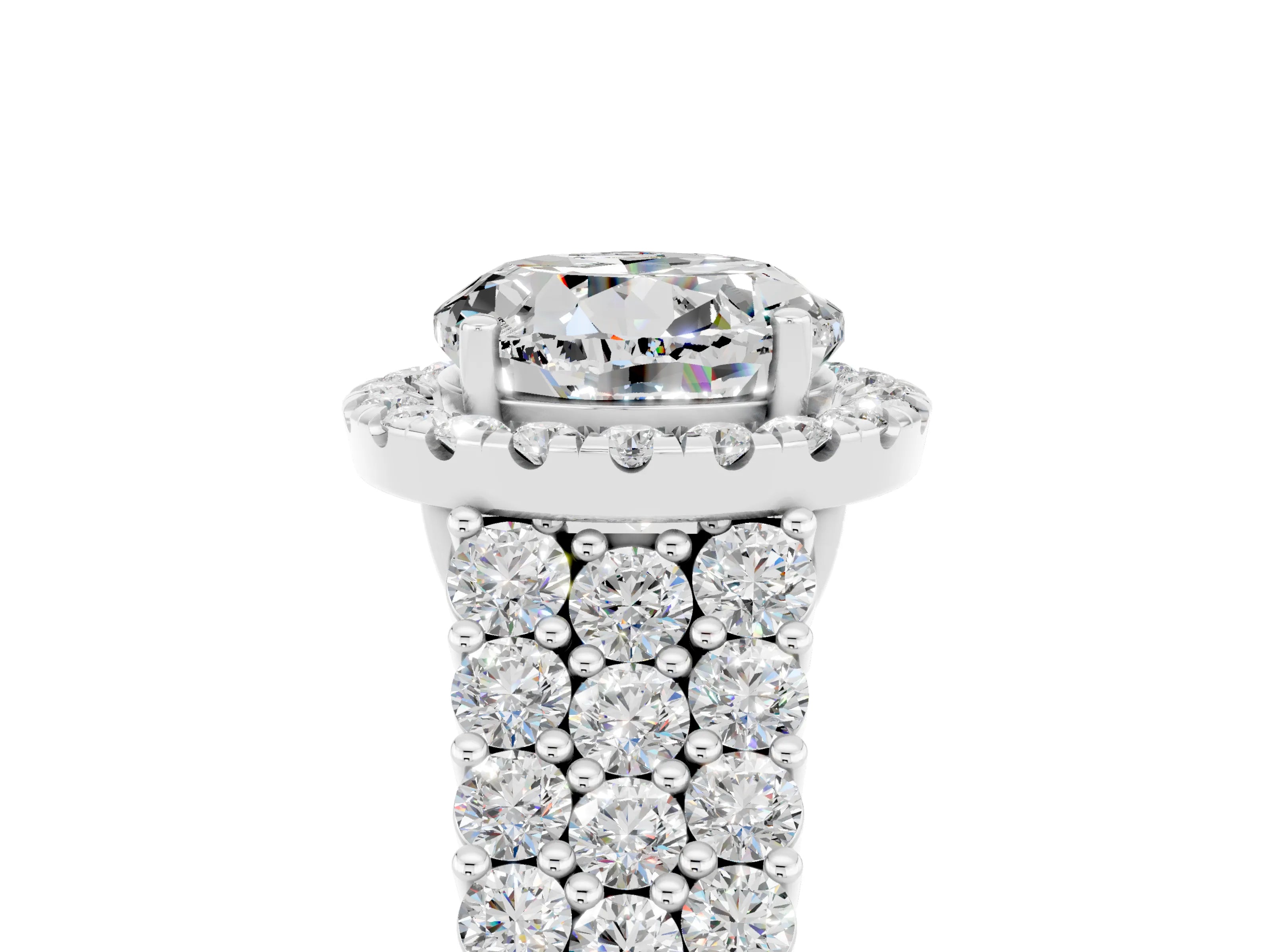 White gold Round Cut Halo Pavé Diamond Engagement Ring with Split Shank and Four-Prong Setting_5