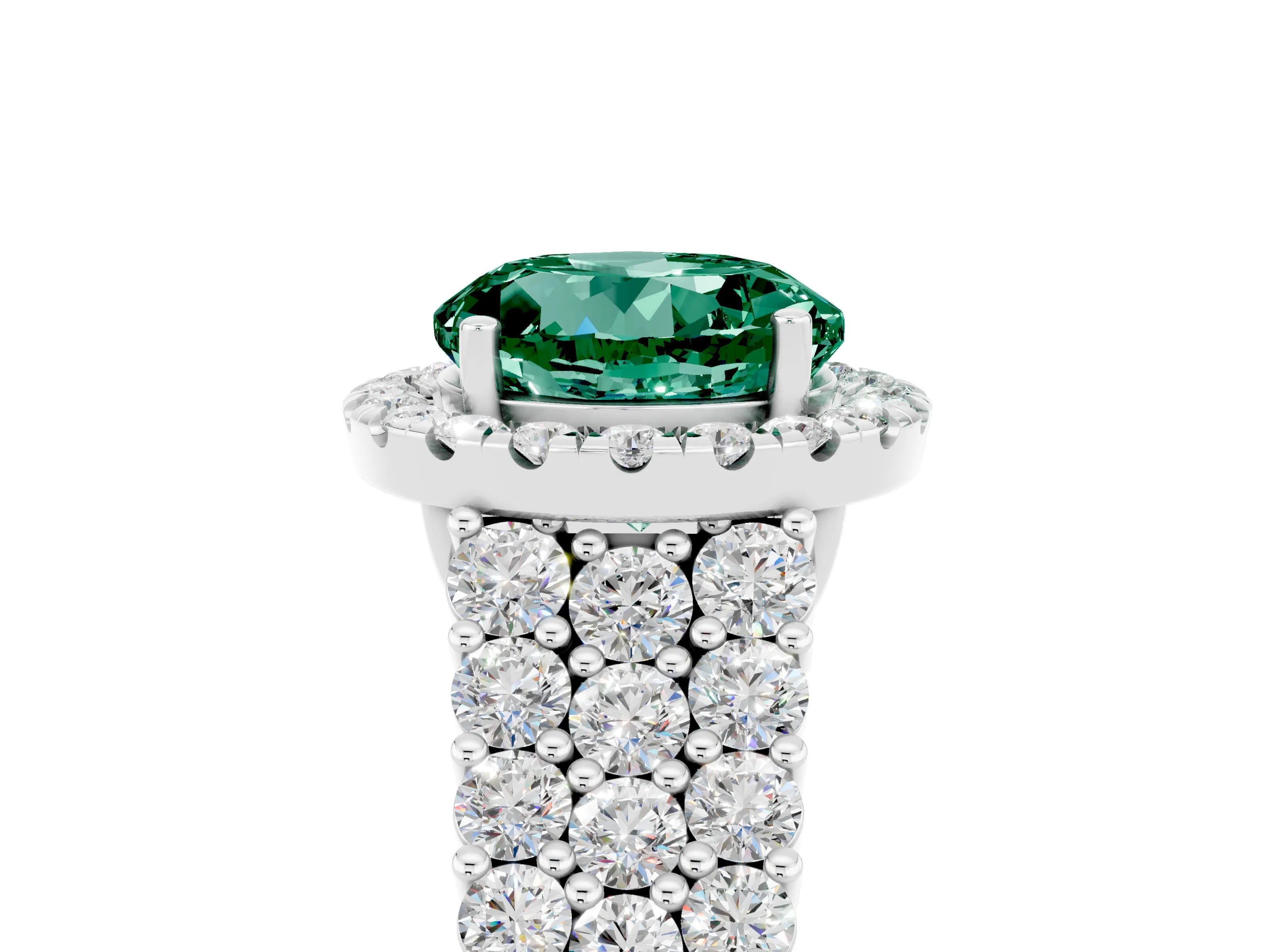 White gold Round Cut Halo Pavé Diamond Engagement Ring with Split Shank and Four-Prong Setting_5