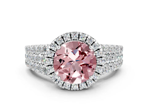 White gold Round Cut Halo Pavé Diamond Engagement Ring with Split Shank and Four-Prong Setting