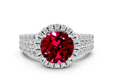White gold Round Cut Halo Pavé Diamond Engagement Ring with Split Shank and Four-Prong Setting