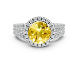 White gold Round Cut Halo Pavé Diamond Engagement Ring with Split Shank and Four-Prong Setting