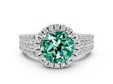 White gold Round Cut Halo Pavé Diamond Engagement Ring with Split Shank and Four-Prong Setting