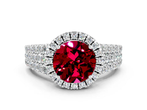 White gold Round Cut Halo Pavé Diamond Engagement Ring with Split Shank and Four-Prong Setting