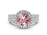 White gold Round Cut Halo Pavé Diamond Engagement Ring with Split Shank and Four-Prong Setting