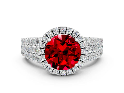 White gold Round Cut Halo Pavé Diamond Engagement Ring with Split Shank and Four-Prong Setting