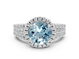White gold Round Cut Halo Pavé Diamond Engagement Ring with Split Shank and Four-Prong Setting