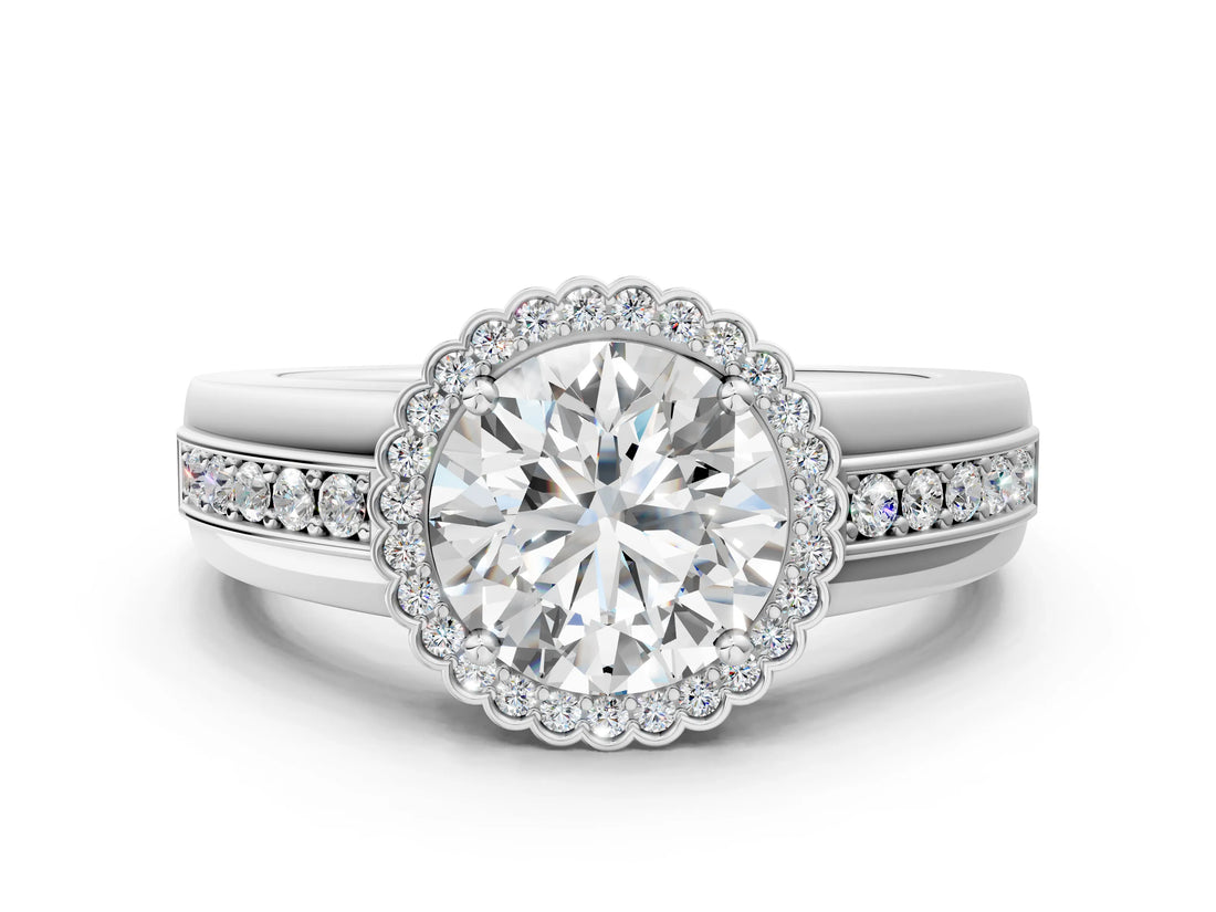 White gold Round Cut Halo Pave Band Four-Prong Ring_74