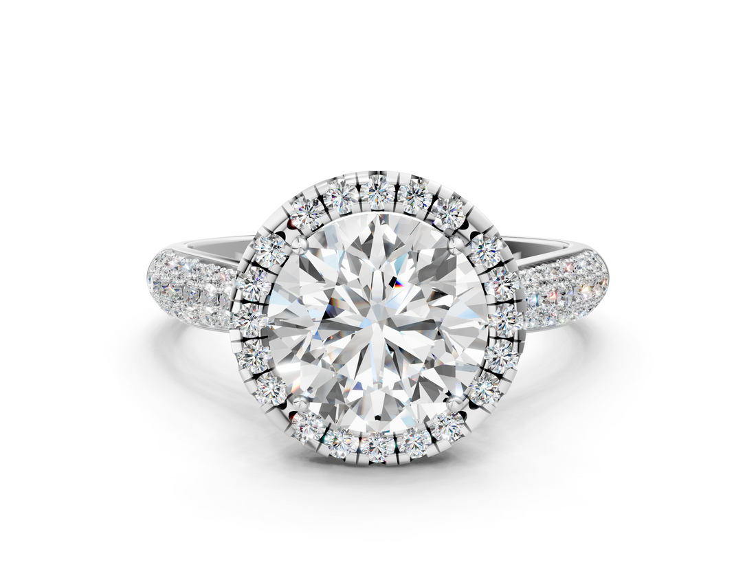 White gold Round Cut Halo Pave Band Four-Prong Setting Ring_33