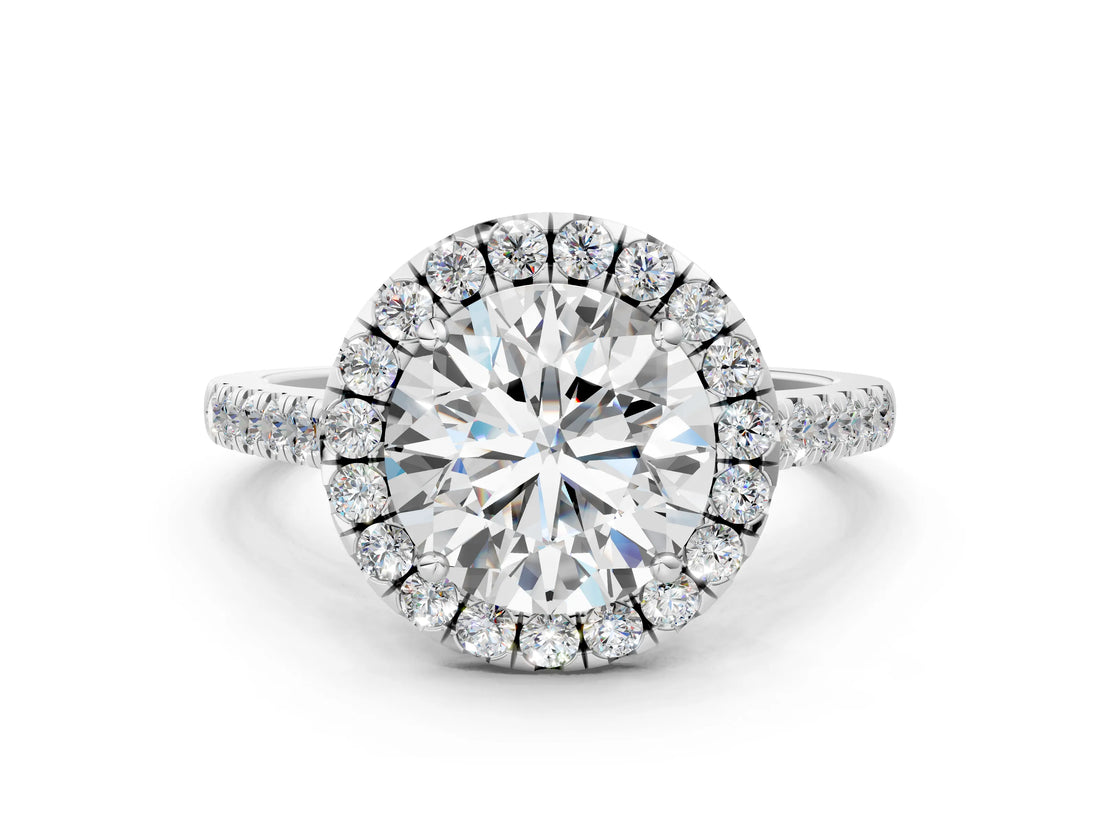 White gold Round Cut Halo Pave Diamond Engagement Ring with Four-Prong Setting_8