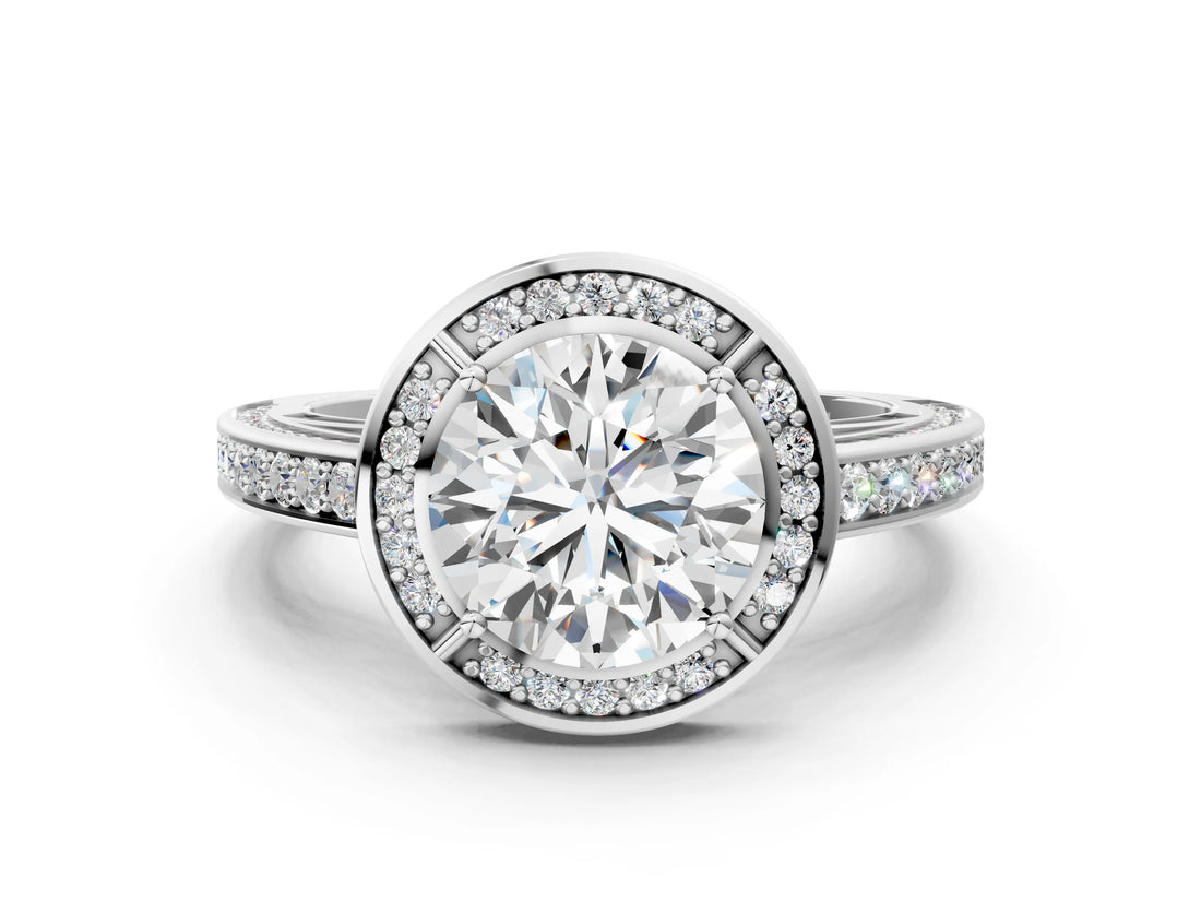White gold Round Cut Halo Pave Split Shank Prong Setting Ring_44