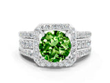 White gold Round Cut Halo Peridot Ring with Round  Split Shank and Prong Setting_12