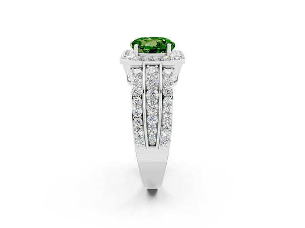 Silver Round Cut Halo Peridot Ring with Round  Split Shank and Prong Setting