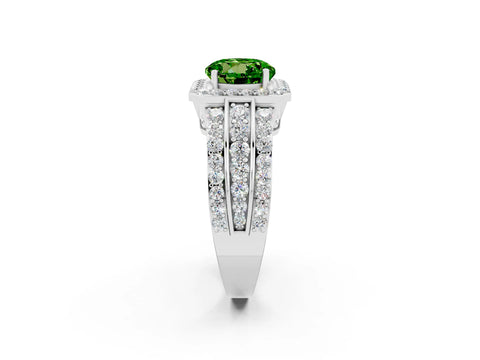 White gold Round Cut Halo Peridot Ring with Round  Split Shank and Prong Setting_14