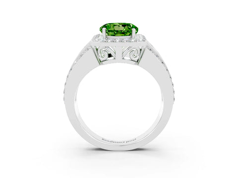 White gold Round Cut Halo Peridot Ring with Round  Split Shank and Prong Setting_15