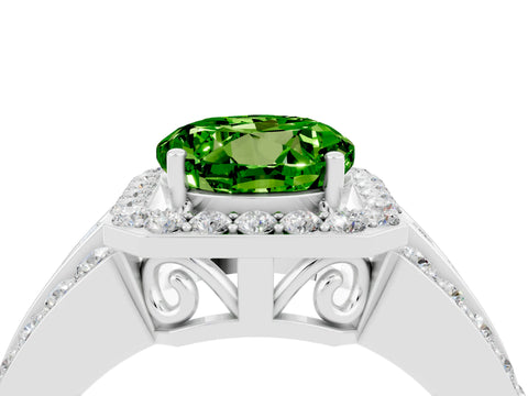 White gold Round Cut Halo Peridot Ring with Round  Split Shank and Prong Setting_16