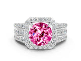 White gold Round Cut Halo Pink Sapphire Ring with Split Shank and Four-Prong Setting_24