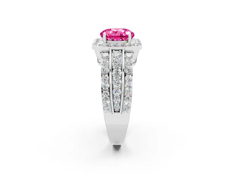 White gold Round Cut Halo Pink Sapphire Ring with Split Shank and Four-Prong Setting_26