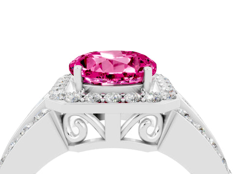 White gold Round Cut Halo Pink Sapphire Ring with Split Shank and Four-Prong Setting_28