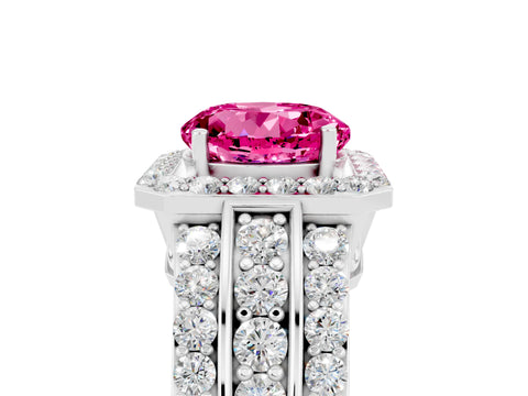 White gold Round Cut Halo Pink Sapphire Ring with Split Shank and Four-Prong Setting_29