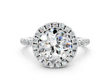 White gold Round Cut Halo Round Diamond Pavé Band Four-Prong Ring