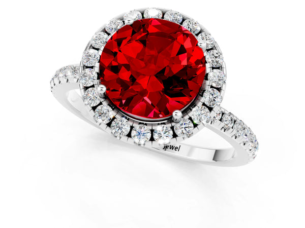 White gold Round Cut Halo Round Diamond Pavé Band Four-Prong Ring