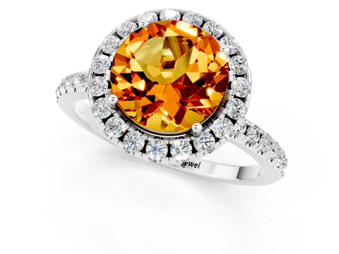 White gold Round Cut Halo Round Diamond Pavé Band Four-Prong Ring_1