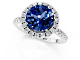 White gold Round Cut Halo Round Diamond Pavé Band Four-Prong Ring_1