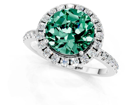 White gold Round Cut Halo Round Diamond Pavé Band Four-Prong Ring_1