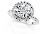 White gold Round Cut Halo Round Diamond Pavé Band Four-Prong Ring_1