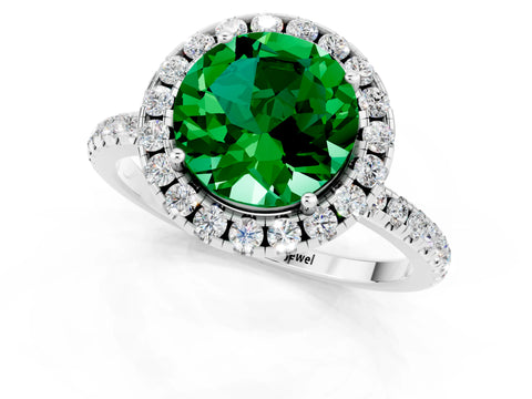 White gold Round Cut Halo Round Diamond Pavé Band Four-Prong Ring_1