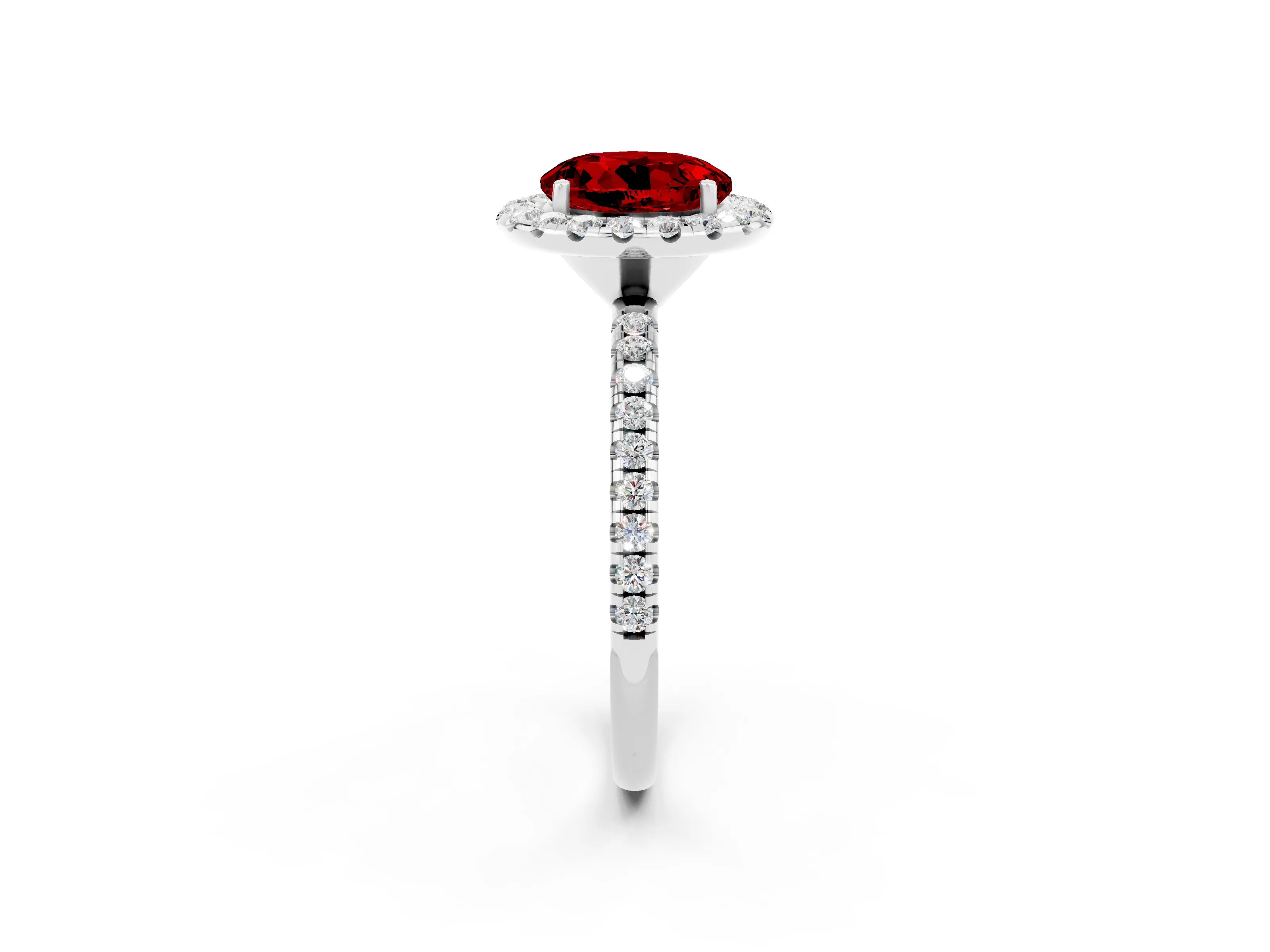 White gold Round Cut Halo Round Diamond Pavé Band Four-Prong Ring_2