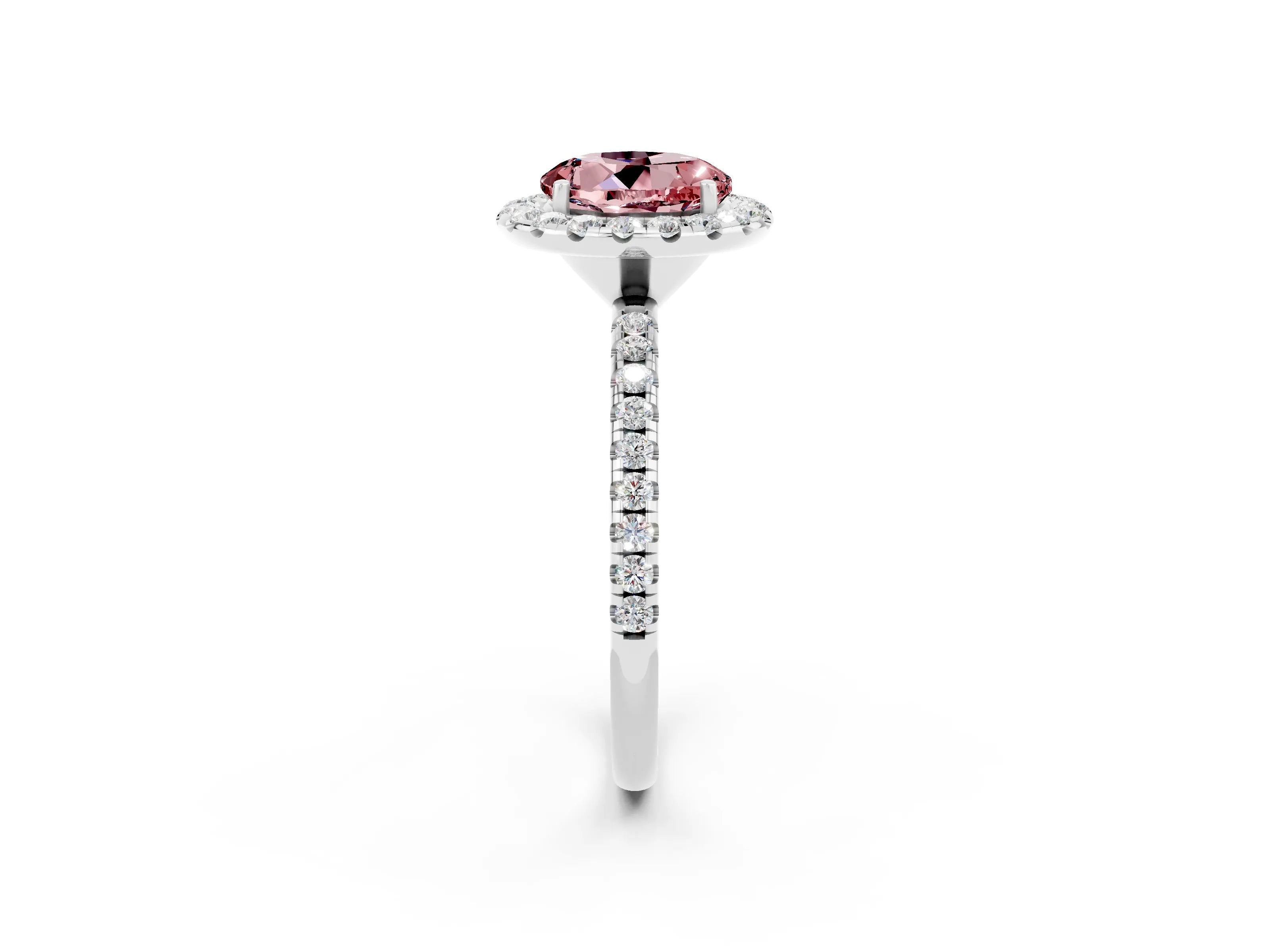 White gold Round Cut Halo Round Diamond Pavé Band Four-Prong Ring_2