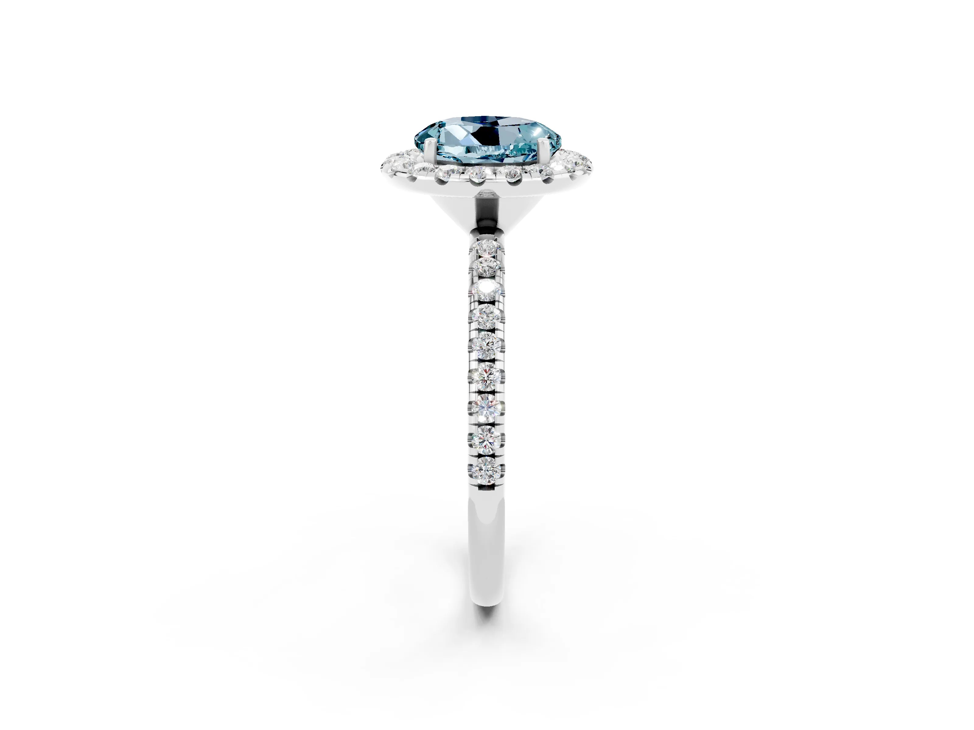 White gold Round Cut Halo Round Diamond Pavé Band Four-Prong Ring_2