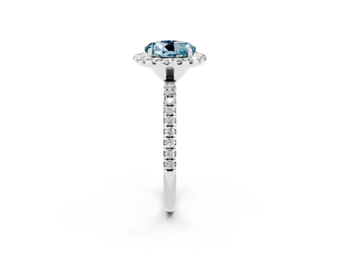 White gold Round Cut Halo Round Diamond Pavé Band Four-Prong Ring_2