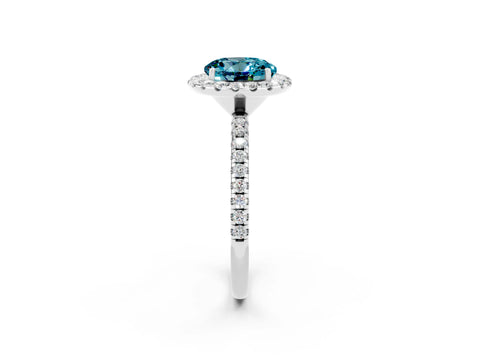 White gold Round Cut Halo Round Diamond Pavé Band Four-Prong Ring_2