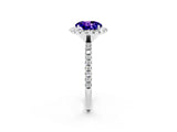 White gold Round Cut Halo Round Diamond Pavé Band Four-Prong Ring_2
