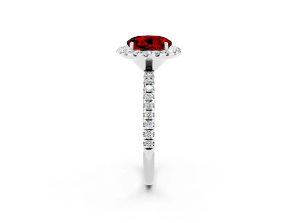 Silver Round Cut Halo Round Diamond Pavé Band Four-Prong Ring