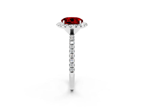 White gold Round Cut Halo Round Diamond Pavé Band Four-Prong Ring_2