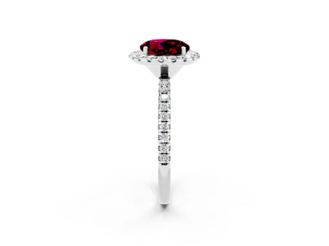 White gold Round Cut Halo Round Diamond Pavé Band Four-Prong Ring_2