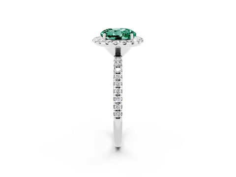 White gold Round Cut Halo Round Diamond Pavé Band Four-Prong Ring_2