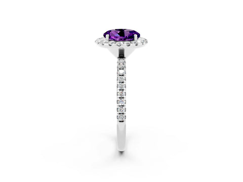 White gold Round Cut Halo Round Diamond Pavé Band Four-Prong Ring_2