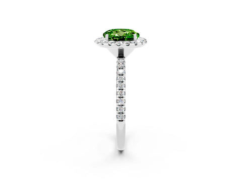 White gold Round Cut Halo Round Diamond Pavé Band Four-Prong Ring_2