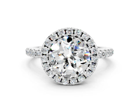 White gold Round Cut Halo Round Diamond Pavé Band Four-Prong Ring