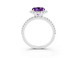 White gold Round Cut Halo Round Diamond Pavé Band Four-Prong Ring_3