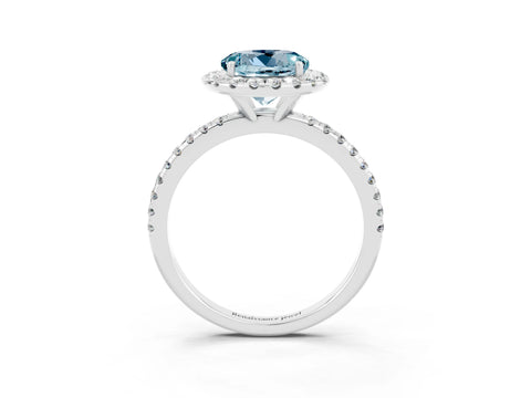 White gold Round Cut Halo Round Diamond Pavé Band Four-Prong Ring_3
