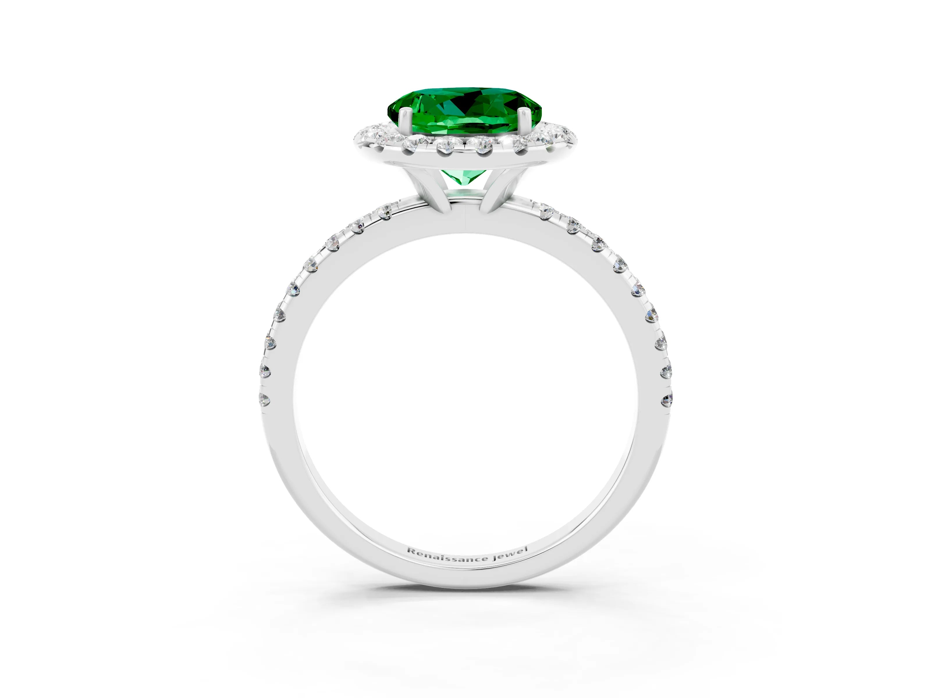 White gold Round Cut Halo Round Diamond Pavé Band Four-Prong Ring_3